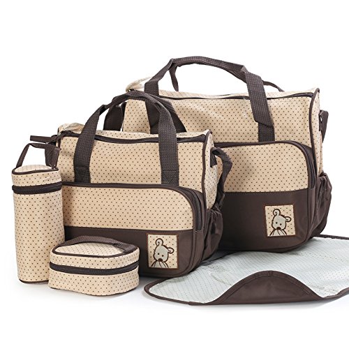 Multi-Function Baby Diaper Nappy Bag/ Mummy Changing Set Handbag (Pack of 5, Brown)