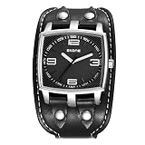 Mode Sport Cuff Uhr Rechteckiges Zifferblatt PU Leder Breites Uhrenarmband Quarz Herrenuhren Armbanduhren für Herren, Schwarz
