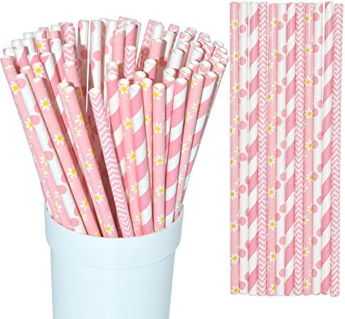 100pcs Paper Straws, velaali Disposable Straws Party Decoration Striped Drinking Straws for Birthday, Wedding, Christmas, Celebration Parties