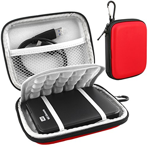 Lacdo (TM), Hartschale, wasserdicht, stoßfest, EVA-Hülle/Kameratasche für Western Digital WD My Passport Studio Ultra Slim Essential WD Elements Portable SE Festplatte, 500 GB, 1 TB, 2, TB, USB 3.0) für Mac Portabl 6.35 cm externe Festplatte mit automatische Sicherung rot