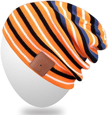 Bluetooth Beanie Hat,Mydeal Slouchy Skully Strip Cap with Wireless Bluetooth Headphone Headset Earphone Music Audio Hands-free Phone Call for Winter Sports Fitness Gym Exercise Workout - Black/Orange