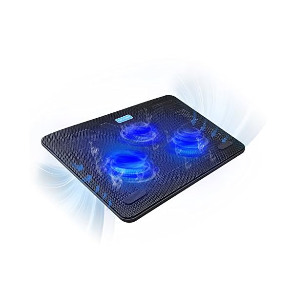 TeckNet 12"-17" Quiet Laptop Cooler Cooling Pad Stand With 3 USB Powered Fans, 1200 RPM, Light Weight & Ultra-Slim Design