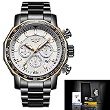 Watch-LUTEM Herren Chronograph Luxus Wasserdichte Armbanduhren Uhr Uhren mit Edelstahlarmband, Business Casual Uhr, Leuchtzeiger, Minute/Sekunde/Kalenderanzeige