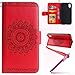 Produktbild Handytasche für iPhone X PU Leather,iPhone X Case Relief,Hpory Retro Elegant Relief Plate Flower Pattern Solid Color PU Ledertasche Handyhüllen Bookstyle Klapphülle PU Leather Case With Multi-Kredit Kartenfächer Wallet Flip Cover mit Standfunktion Magnetverschluß Cover Case PU Leder Und Silikon Innenschale Anti-Staub Anti-Kratzer und Shockproof Telefon Tasche Handytasche Schutzhülle für iPhone X + 1 x Hpory Stylus-(Rot)