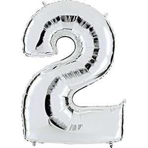GLOBO Número 2 en plata – XXL gigante Número 100 cm – Para aniversario & Co – Party Regalo de cumpleaños Decoración Globo Globo de aire Happy Birthday