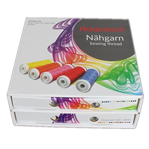 36 Farben x 200m ACKERMANN UNIVERSAL 120 NÄHGARN (Allesnäher) in handlicher Box. ACKERMANN UNIVERSAL 120 Nähgarn-Box. Nähgarnsortiment, Nähgarn-Set, Nähgarne, Nähgarn-Sortiment-Set, Nähmaschinengarn, Syngarn, Qualitätsgarn - 2