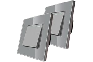 2 Pack CNBINGO 2-Way Rocker Button Switch with Phosphor Dots, Modern Crystal Glass Grey Wall Panel, Electrical Triple Light Switch, 3 Gang 2 Way