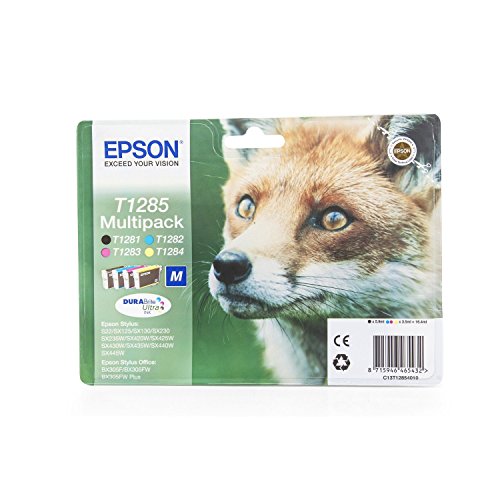 Original Tinte passend für Epson Stylus Office BX 305 F Epson T1285 C13T12854010 – 4x Premium Drucker-Patrone – Schwarz, Cyan, Magenta, Gelb – 1 x 5,90 ml & 3 x 3, ml - 2