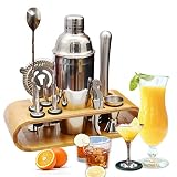 AYAOQIANG Shaker à Cocktail,Shaker Cocktail Professionnel 12 Pièces,Cocktail Shaker 750ml Kit Barman avec Support en Bois.