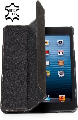 StilGut Couverture Case, Tasche aus feinstem Leder für das Apple iPad mini mit Retinadisplay & iPad mini 3 unterstützt Smart-Cover Funktion, Schwarz