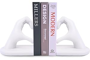 KITYEMO Serre-Livres décoratifs Geste Blanc Serre-Livres Sculpture Mains en Forme de cœur, créatif et Support pour Livres pour Le Salon, la décoration intérieure et Les séparateurs d'étagères de Bureau