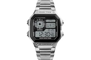 ROSEBEAR Orologio digitale da uomo, cronografo digitale sportivo, orologio business casual resistente all'acqua fino a 50 m con retroilluminazione a LED, cinturino in acciaio inossidabile