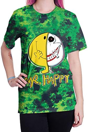 QQI Woman Mr.Happy Horror Skull T-Shirt for Women Hip Hop Green Smiley Face Printing Short Sleeve T-Shirt Sports Tops