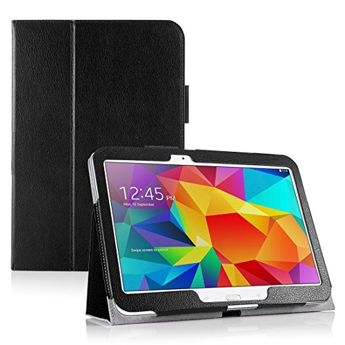 Invero® Premium Hülle Ledertasche umfasst Ständer Feature, Displayschutzfolie und Eingabestift Kugelschreiber für Samsung Galaxy Tab 4 10,1 Zoll SM T530 T531 (Schwarz / Black)