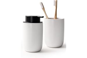 Bosilunlife Soap Dispenser and Toothbrush Holder Set - 11Oz Foam Soap Dispenser Pump Ceramic Bathroom Counter Soap Toothbrush Holder Set White Bathroom Accessories Set