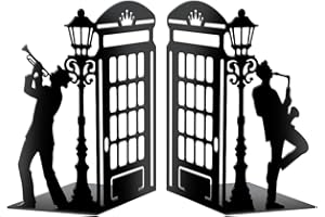 ‎PEACOBLUE Peacoblue Metall-Buchstützen für Regale, Moderne dekorative schwere Buchstützen für Büro, Schreibtisch, Regal, Zimmer – 14x11x21 cm, einfache hohe Buchstützen aus Gusseisen, 1 Paar (Straßenmusik)