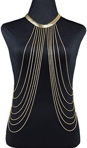 Women's sexy gold metal necklace exaggerated tassels collar body chain