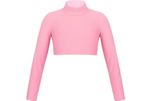 inlzdz Mädchen Crop Top Langarm Ballett Sport Shirt Bauchfrei Kurz Oberteil Unterhemd Sportshirt Tanz Yoga Tops Langarmshirt Fitness Jogging