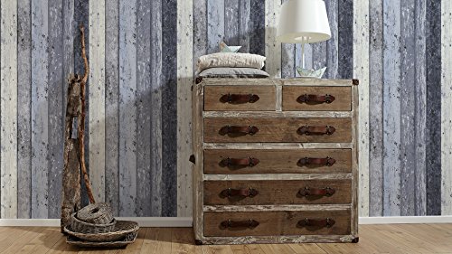 A.S. Création Vliestapete New England 2 Tapete in Holz Optik fotorealistische Holztapete maritime Optik 10,05 m x 0,53 m blau Made in Germany 855060 8550-60 - 8