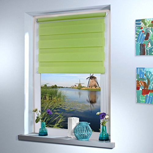 Doppelrollo Duo Rollo Jalousie Seitenzug Rollo Kettenzugrollo von Mass-Gardinen-Shop, Klemmfix ohne Bohren mit Klemmträger 75x150cm (Light Green) - 3