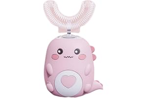AWLVE Lulabini DinoBrush 360° Ultraschall-Zahnbürste Kinder Zahnbürste Elektrisch mit IPX7/LED/5 Reinigungsmodi, Zähneputzen wird zum Spiel (Rosa 6-12 Jahre)