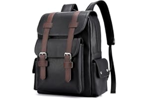 FUNSEED Zaino da uomo, grande capacità 15,6 pollici, borsa a tracolla in pelle PU vintage per viaggi e lavoro