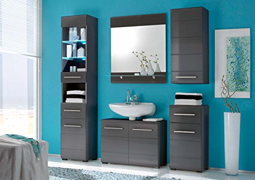 Waschtisch-Kommode CHROME Waschbeckenunterschrank 2-trg. grau-metallic