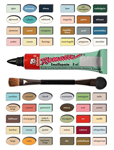 Remalle Emaille Paste Emaillelack Reparaturlack Lack in vielen Farben je 8 ml + Pinsel fuer jede Tube (weiß) - 2