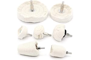 Yuhtech Rueda de pulido, rueda de pulido de algodón de 7 piezas para taladro, mopa de pulido de cúpula, almohadilla de pulido de cono con vástago de 1/4 pulgadas