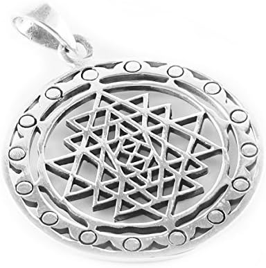 Sri Yantra Holy Geometry Spiritual Astrology star sign pendant 925 sterling silver India Chakra Amulet Pendant Light Healing Power Symbol Reiki Sanskrit Healing