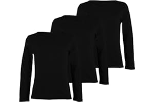 janisramone® Pack of 3 Kids T-Shirts, Unisex Plain Girls and Boys Long Sleeve T Shirt, Casual Round Neck Stretchy & Comfortable Boys Girls School Shirts