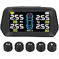 RGTTOTG Smart Solar TPMS Tyre Pressure Monitoring System Tools Tire Guard Pressure Monitor USB/Solar Charging 6 Alarm Modes, Auto Sleep Mode, Tire Position Exchange, 5 TPMS Sensors (0-116PSI)