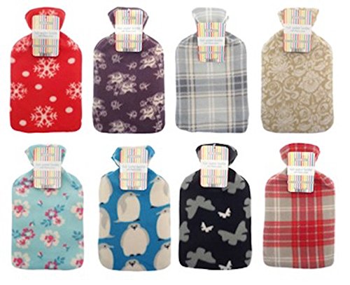 Large Hot Water Bottle In Luxury Printed Fleece Cover - 8 Designs