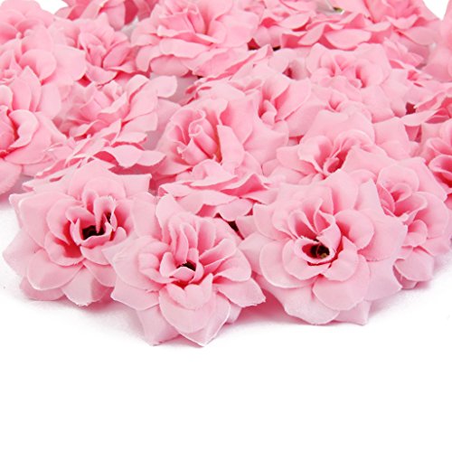 50 Stk. Seide Rosen Künstliche Braut Clips Hochzeit Dekoration Blumenköpfe (Rosa) - 4
