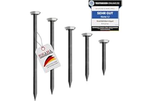 RIKAMA ONLINEVERSAND AUS EINER HAND RIKAMA® – 50 Bildernägel im Mix aus je 10 x 20mm, 25mm, 30mm, 40mm, 50mm – Stahlnägel für den Einsatz auf Beton, Ziegelstein, Putz & Holz – Made in Europe (Silberner Kopf)