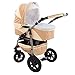 Ferriley & Fitz Daytona Eco leather Pram & Pushchair Travel System (car seat & adapter, raincover, mosquito net, cup holder, swivel wheels) 81 Grey White Leather
