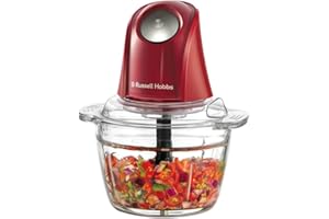Russell Hobbs Mini hachoir électrique [Bol en verre avec couvercle] Blender Desire rouge (500 ml, mixeur polyvalent: fruits, légumes, viande, purée, compact, lames en acier inoxydable, 350 W) 27132-56