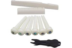 Alnicov Set di accessori per chitarra in osso naturale (capotasto e sella, 6 piroli per ponte, estrattore di piroli) per chitarra acustica a 6 corde