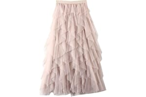 DianShaoA Donna Gonna Lunga di Tulle Elastico in Vita Stile Elegante Casual Irregolare Tulle Gonna Pieghe