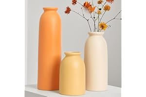 VIVIDFLOW Lot de 3 petits vases en céramique, pour la décoration, 25 cm, orange, jaune, blanc (mélange orange)