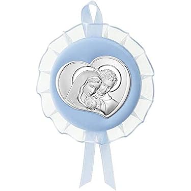 Capoculla Medaglione Argento - Con Madonna E Bimbo, Design Azzurro A Punti Bianchi - Foto 9