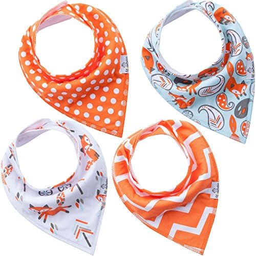 Baby Bandana Drool Bibs, Unisex 4-Pack Gift Set for Drooling and Teething, 100% Organic Cotton, Soft and Absorbent, Hypoallergenic - for Boys and Girls (5 colors: c4-03)