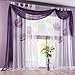 Produktbild URIJK 150cm x 245cm Transparente Gardine Vorhang Violett Blumen Muster Fenstervorhang Schal Dekoschal Fesnster Dekoration aus Voile für Schlafzimmer Wohnzimmer (1 Stück)