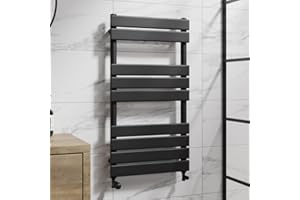 DuraTherm® 950 x 500mm Flat Panel Heated Towel Rail Radiator Modern Central Heating Bathroom Warmer Wall Mounted Ladder Rad, Matt Black