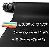 Chalkboard Contact Paper Self-Adhesive Wall Blackboard Sticker Chalkboard Decal Wall Sticker with 5 Colored Chalk - Blackboard Contact Paper Vinyl Measures 17.7" X 78.7" - Black