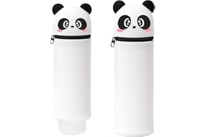 MPXEAVG Trousse Ecole 2 en 1 en Silicone Souple, Trousse Silicone Verticale, Panda Pochette de Stylo, Fermeture à Glissière, pour Fournitures Scolaires de Grande Capacité (Panda)