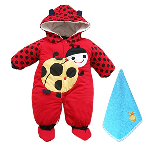 Baby Girls Boys Ladybug Warm Body Suit Autumn and Winter Infant Jumpsuits Rompers