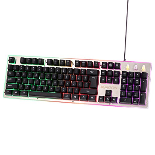 KKmoon Ergonomisch LED Hinterleuchtet Spiel QWERTY Tastatur/ Bunt Regenbogen Esport Gaming Keyboard/ USB Verdrahtet Wasserdicht Mit 104 Tasten - 9