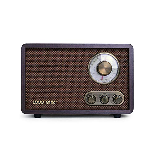 LoopTone FM AM Radio Retro Wood Radio with Bluetooth Play Mp3 and Antenna Built in Speaker for Kitchen Living Room