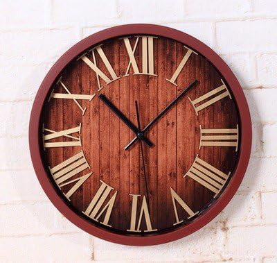Pingofm Metal Continental Retro classic three-dimensional Roman Countryside mute wall clock wall clock,Espresso Brown Box Gold Roman numeral